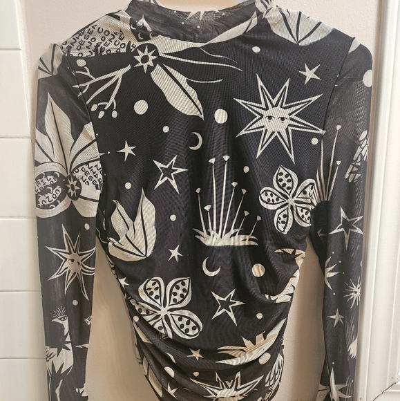 NWT Farm Rio Black & White Cerrado Sky Tulle Blouse - XS - Picture 3 of 5